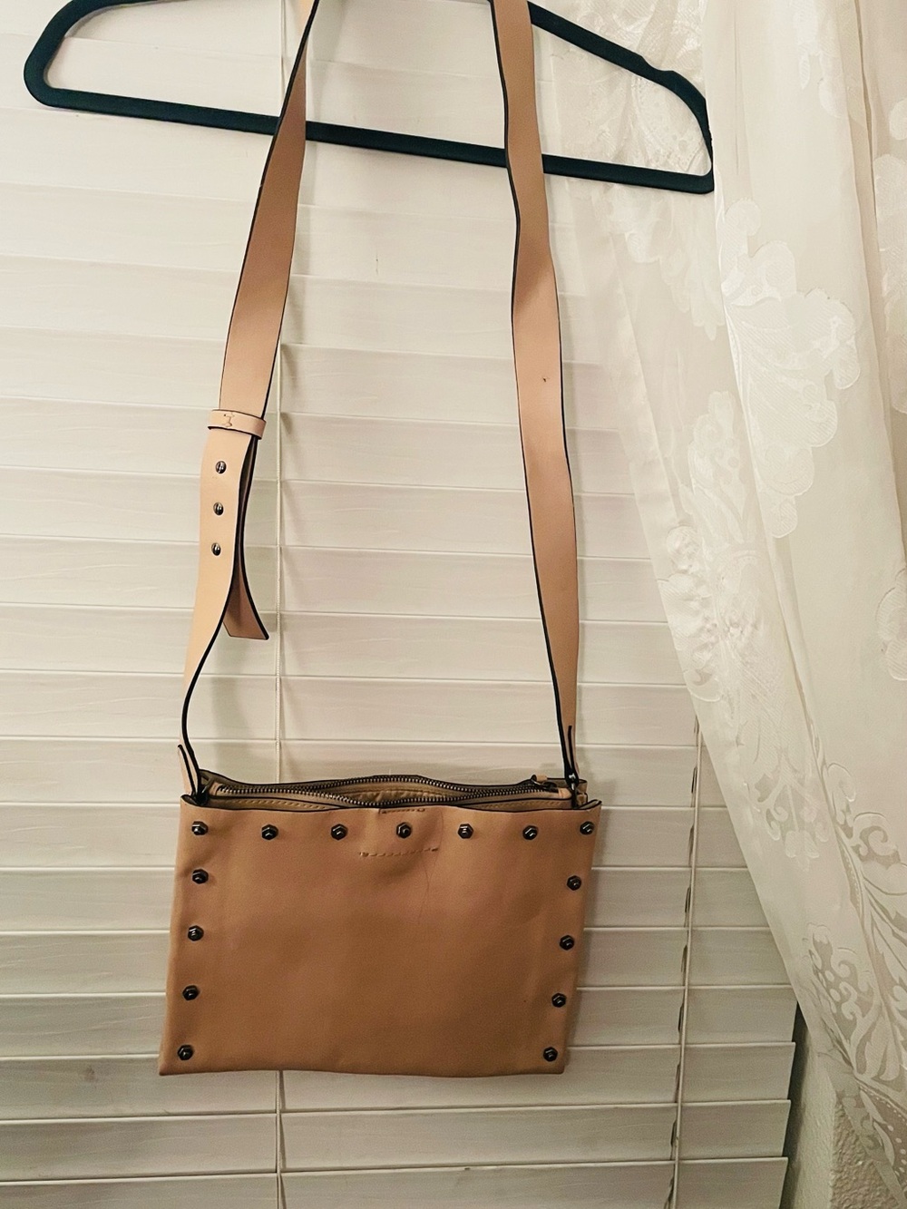 Express Tan Leather Studded Crossbody Bag